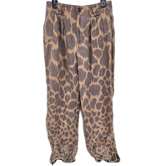 Anthropologie Pants Tamarind Giraffe Animal Linen Blend Trouser Jogger size 10 - Picture 2 of 13